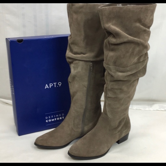 Apt. 9 Shoes - Apt 9 SZ 9 Suede Tall Slouch Boots Taupe New